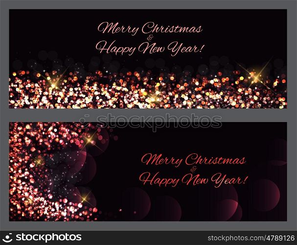 Gold sparkles Banners. Abstract Beauty Merry Christmas and New Year Background . Vector illustration EPS10 . Gold sparkles Banners. Abstract Beauty Merry Christmas and New Y