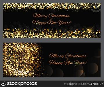 Gold sparkles Banners. Abstract Beauty Merry Christmas and New Year Background . Vector illustration EPS10 . Gold sparkles Banners. Abstract Beauty Merry Christmas and New Y