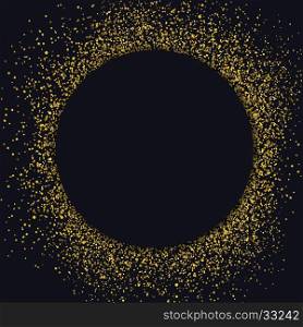 Gold sparkles on black background. Black circle shape for text