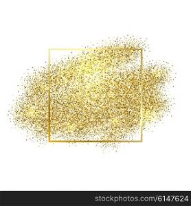 Gold sparkles on white background. Gold glitter background. Gold background for card, certificate, gift, luxury, voucher