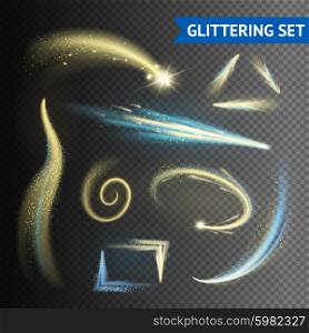 Gold sparkling glittering elements isolated on transparent background vector illustration. Gold Glittering Elements