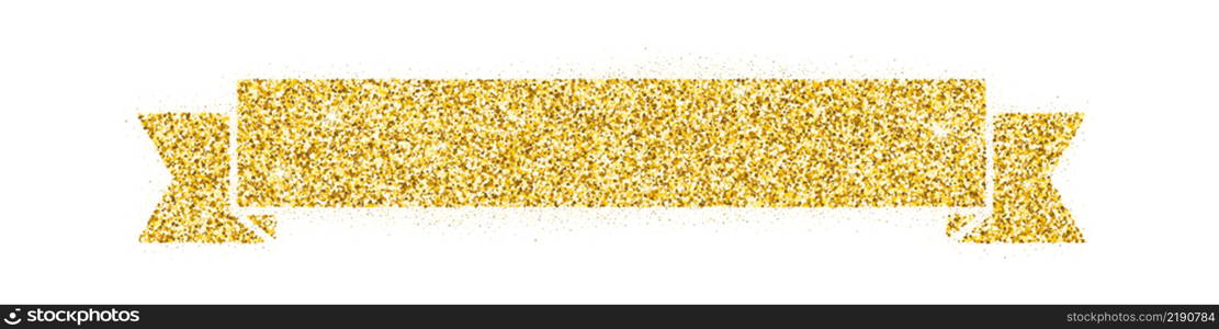 Gold sparkling ribbon for header or decor. Template of golden ribbon. Gold sparkling ribbon for header or decor