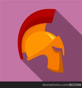 Gold sparta helmet icon. Flat illustration of gold sparta helmet vector icon for web design. Gold sparta helmet icon, flat style