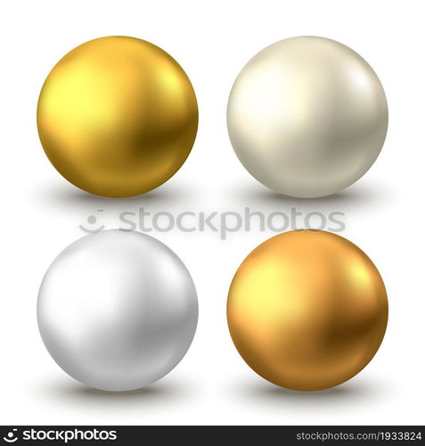 Gold sphere. Oil bubble isolated on white background. Golden glossy 3d ball or precious pearl. Yellow serum or collagen drops. Vector decoration element for skincare cosmetic package.