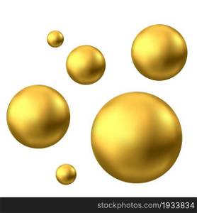 Gold sphere. Oil bubble isolated on white background. Golden glossy 3d ball or precious pearl. Yellow serum or collagen drops. Vector decoration element for skincare cosmetic package.