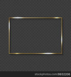 Gold square frame with shiny borders on transparent background. Gold frame with shiny borders 