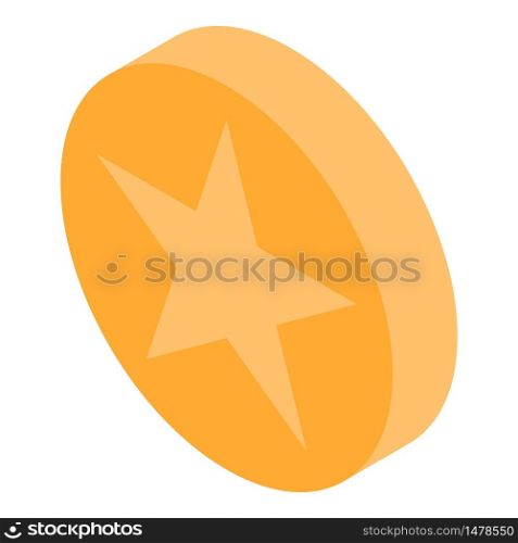Gold star coin icon. Isometric of gold star coin vector icon for web design isolated on white background. Gold star coin icon, isometric style