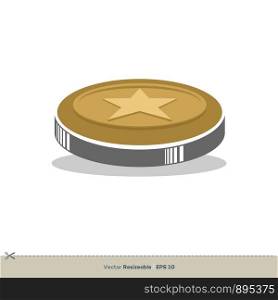 Gold Star Coin Vector Logo Template Illustration Design. Vector EPS 10.