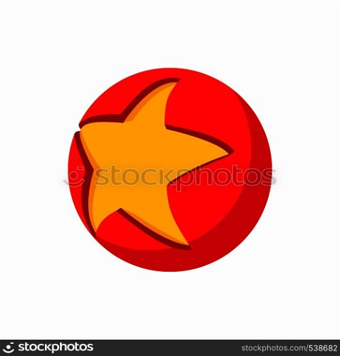 Gold star in a red circle icon in cartoon style on a white background. Gold star in a red circle icon, cartoon style