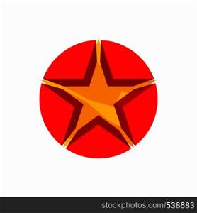 Gold star in a red circle icon in cartoon style on a white background. Gold star in a red circle icon, cartoon style