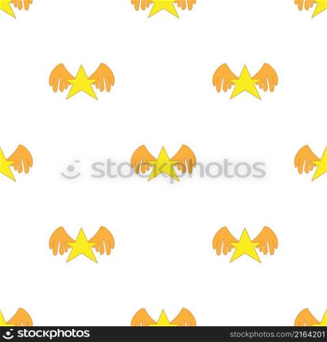 Gold star with wings pattern seamless background texture repeat wallpaper geometric vector. Gold star with wings pattern seamless vector