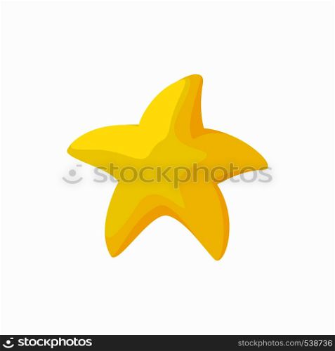 Gold starfish icon in cartoon style on a white background. Gold starfish icon, cartoon style