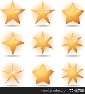 Gold Stars Icons Set. Illustration of a set of golden stars icons with various shapes