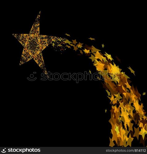 Gold Stars Isolated on Black Background. Yellow Starry Pattern.. Gold Stars Isolated on Black Background. Yellow Starry Pattern