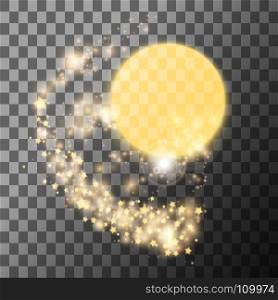 Gold sun with stars on transparent background. Vector illustration.. Gold sun with stars