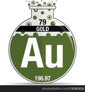 Gold symbol on chemical round flask. Element number 79 of the Periodic Table of the Elements - Chemistry. Vector image