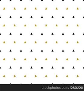 Gold triangles pattern on white background. Abstract seamless repeating pattern. Minimal design with golden glittering geometric shapes. Vector illustration. Gold triangles pattern on white background. Abstract seamless repeating pattern. Minimal design with golden glittering geometric shapes. Vector illustration.