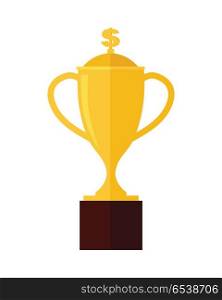 Gold Trophy Cup Award Isolated on White.. Gold trophy cup award isolated on white. Professional growth. First prize place. Achieving best results due to constant learning. Business education. Victory Concept. Vector illustration