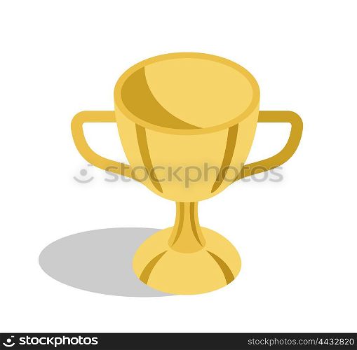 Gold Trophy Cup for Great Educational Achievements. Gold shiny trophy cup with two handles for great educational achievements isolated cartoon vector illustration on white background.