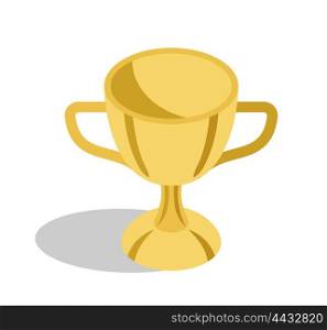 Gold Trophy Cup for Great Educational Achievements. Gold shiny trophy cup with two handles for great educational achievements isolated cartoon vector illustration on white background.
