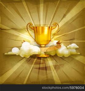 Gold trophy, old style vector background