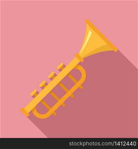 Gold trumpet icon. Flat illustration of gold trumpet vector icon for web design. Gold trumpet icon, flat style