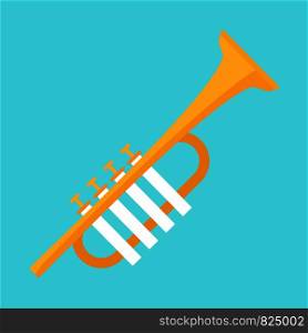 Gold trumpet icon. Flat illustration of gold trumpet vector icon for web design. Gold trumpet icon, flat style