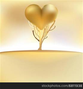Gold valentines tree card. + EPS8 vector file