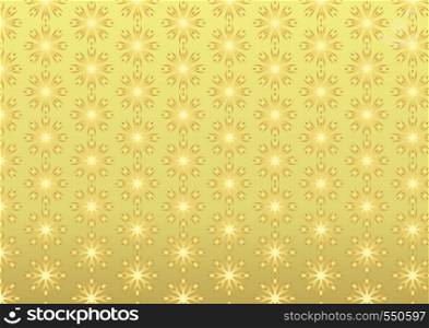 Gold Vintage blossom and roots shape pattern on light yellow background. Classic bloom and roots seamless pattern style for old mood design