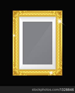 Gold vintage frame isolated on black background.illustration