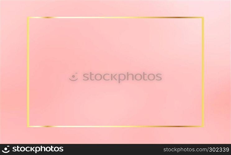 Gold vintage frame isolated on coral pink background. Luxurious template element. Vector design.