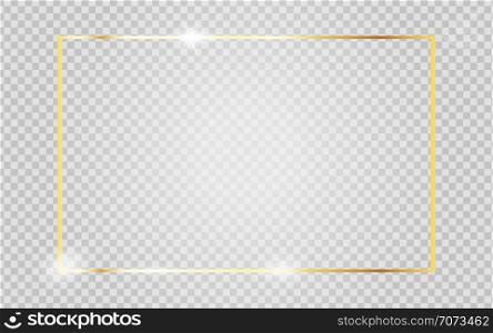 Gold vintage frame with light, glares and shadow isolated on transparent background. Luxurious template element. Vector design.