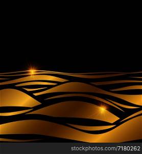 Gold wave background template with shine effect, vector illustration, banner and poster. Gold wave background template with shine effect