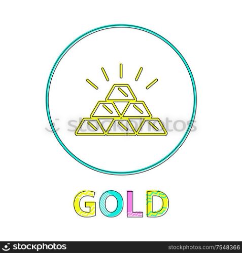 Gold web button, linear icon for online payments. Stack of precious metal outline template of button for app isolated cartoon vector illustration.. Gold Web Button, Linear Icon for Online Payments