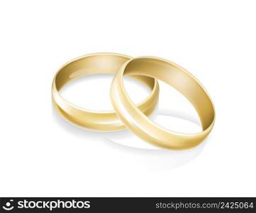 Gold wedding rings. Occasion, accessory, symbol of love. Marriage concept. Can be used for greeting cards, posters, leaflets and brochure
