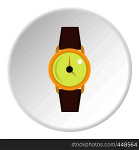 Gold wristwatch icon in flat circle isolated vector illustration for web. Gold wristwatch icon circle
