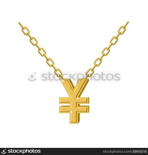Gold Yen necklace Decoration chain. Expensive jewelry symbol of Chinese money. Accessory precious yellow metal for Patriots. Fashionable Luxury treasure&#xA;