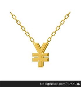 Gold Yen necklace Decoration chain. Expensive jewelry symbol of Chinese money. Accessory precious yellow metal for Patriots. Fashionable Luxury treasure&#xA;
