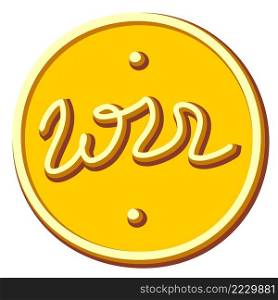 Golden 2022 coin doodle icon. Hand drawn vector illustration for decor and design.