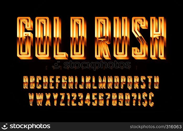 Golden 3d polished font, gold letters and numbers. Swatch color control. Golden 3d polished font, gold letters and numbers