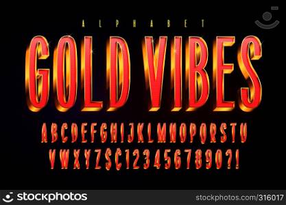 Golden 3d red glossy font, gold letters and numbers. Swatch color control. Golden 3d red glossy font, gold letters and numbers.