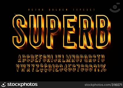 Golden 3d shining font, gold letters and numbers. Swatch color control. Golden 3d shining font, gold letters and numbers