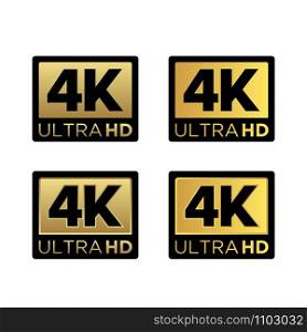 Golden 4K Ultra HD Video Resolution Icon Logo; High Definition TV / Game Screen monitor display Label