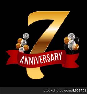 Golden 7 Years Anniversary Template with Red Ribbon Vector Illustration EPS10. Golden 7 Years Anniversary Template with Red Ribbon Vector Illus
