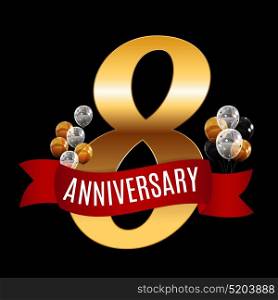 Golden 8 Years Anniversary Template with Red Ribbon Vector Illustration EPS10. Golden 8 Years Anniversary Template with Red Ribbon Vector Illus