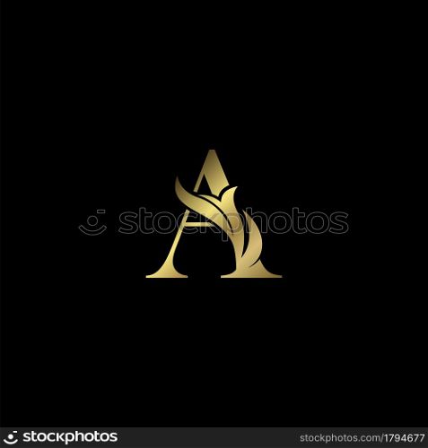Golden A Initial Letter luxury logo icon, vintage luxurious vector design concept alphabet letter for luxuries business