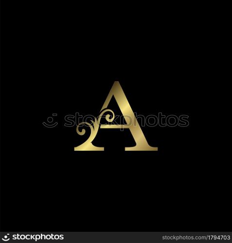 Golden A Initial Letter luxury logo icon, vintage luxurious vector design concept alphabet letter for luxuries business.