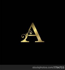 Golden A Initial Letter luxury logo icon, vintage luxurious vector design concept alphabet letter for luxuries business.