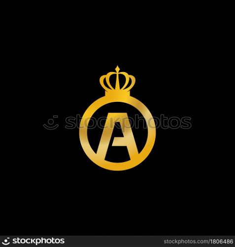 golden A Letter Logo with crown Template Vector icon illustration design