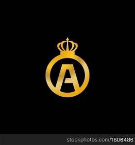 golden A Letter Logo with crown Template Vector icon illustration design